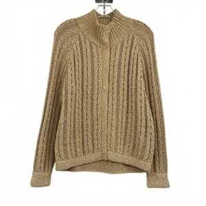 St. John Gold Cable Knit Cardigan | Women’s L Wool Cotton Rayon Viscoe